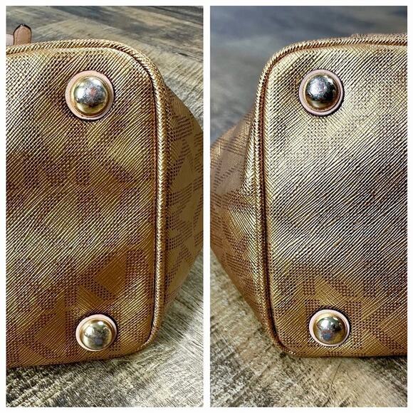 Michael Kors metallic gold Jet Set East West travel monogram logo tote - Picture 7 of 8